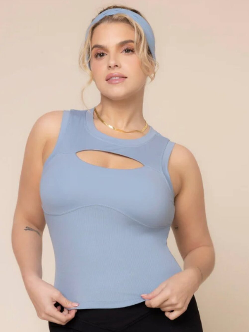 Popflex Peekaboo Crewneck Tank Top Large Built in Bra - Picture 3 of 8